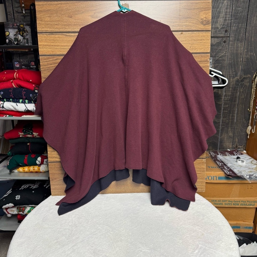 Martha Stewart one size Missy Asymmetrical Poncho Sweater burgundy very heavy - Picture 6 of 6